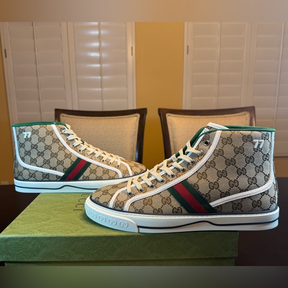 New Authentic Gucci GG Supreme High Top Sneakers Shoes - Picture 11 of 16